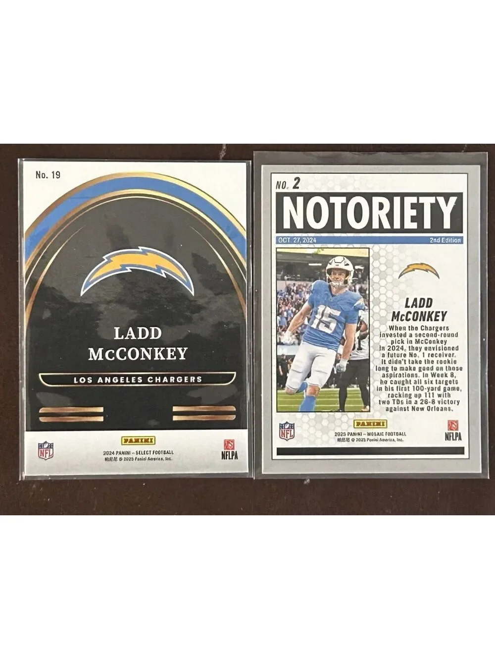 2024 WR LADD MCCONKEY PANINI SELECT FUTURE #19 RC + 2025 MOSAIC NOTORIETY NM LOT